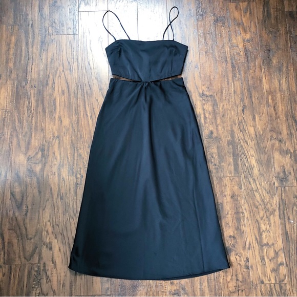 A&F • Side Cutout Slip Midi Dress black satin spaghetti strap 90s lingerie - Picture 2 of 12